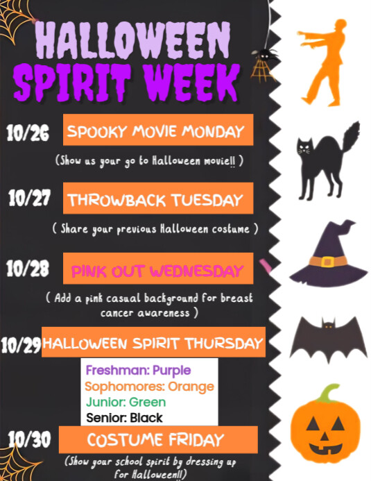 Halloween Spirit Week Flyer School Event Template Editable & Fun